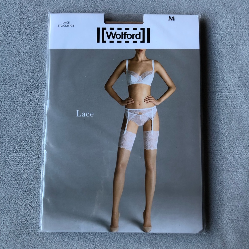 Wolford ~ Lace Stockings ~ Size M ~ Gobi & Black ~ Brand New!